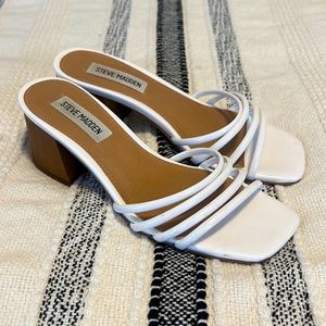 Steve Madden Omay White Patent Faux Leather Strappy Block Heel